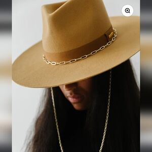 GIGI PIP Tan Wide-Brim Hat with Gold Chain